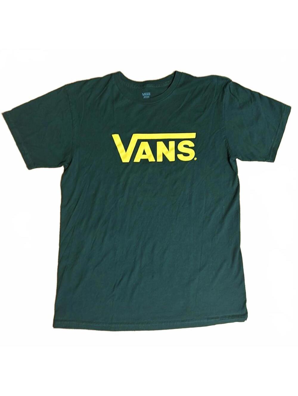 VANS Front Logo Tee | Men’s Size Medium | Dark Green with Yellow Logo